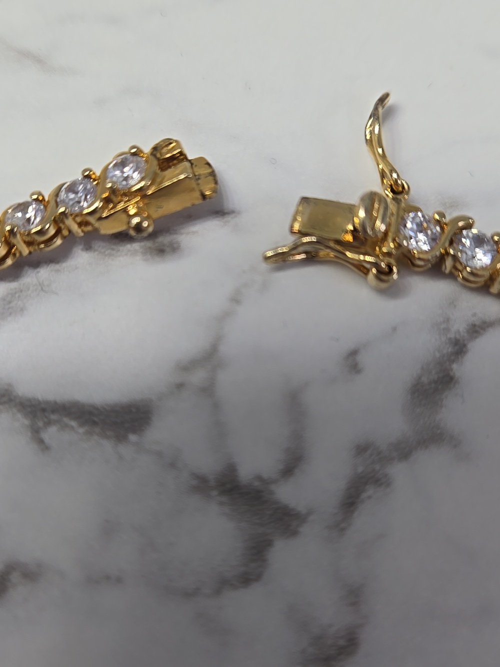 Gold Plated Sterling Silver Tennis Bracelet Set With Cubic Zircona.Vintage. - Picture 3 of 5